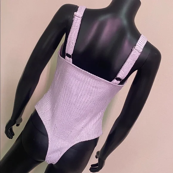 Haute Monde Lavender Textured Bodysuit with V-Notch - Picture 7 of 13